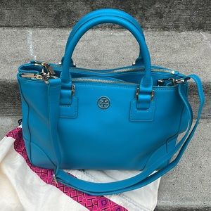 Tory Burch Robinson Double-Zip Tote Crossbody Bag Saffiano Leather Electric Eel